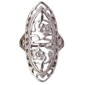 Vintage Style Floral Elongated Silver Ring